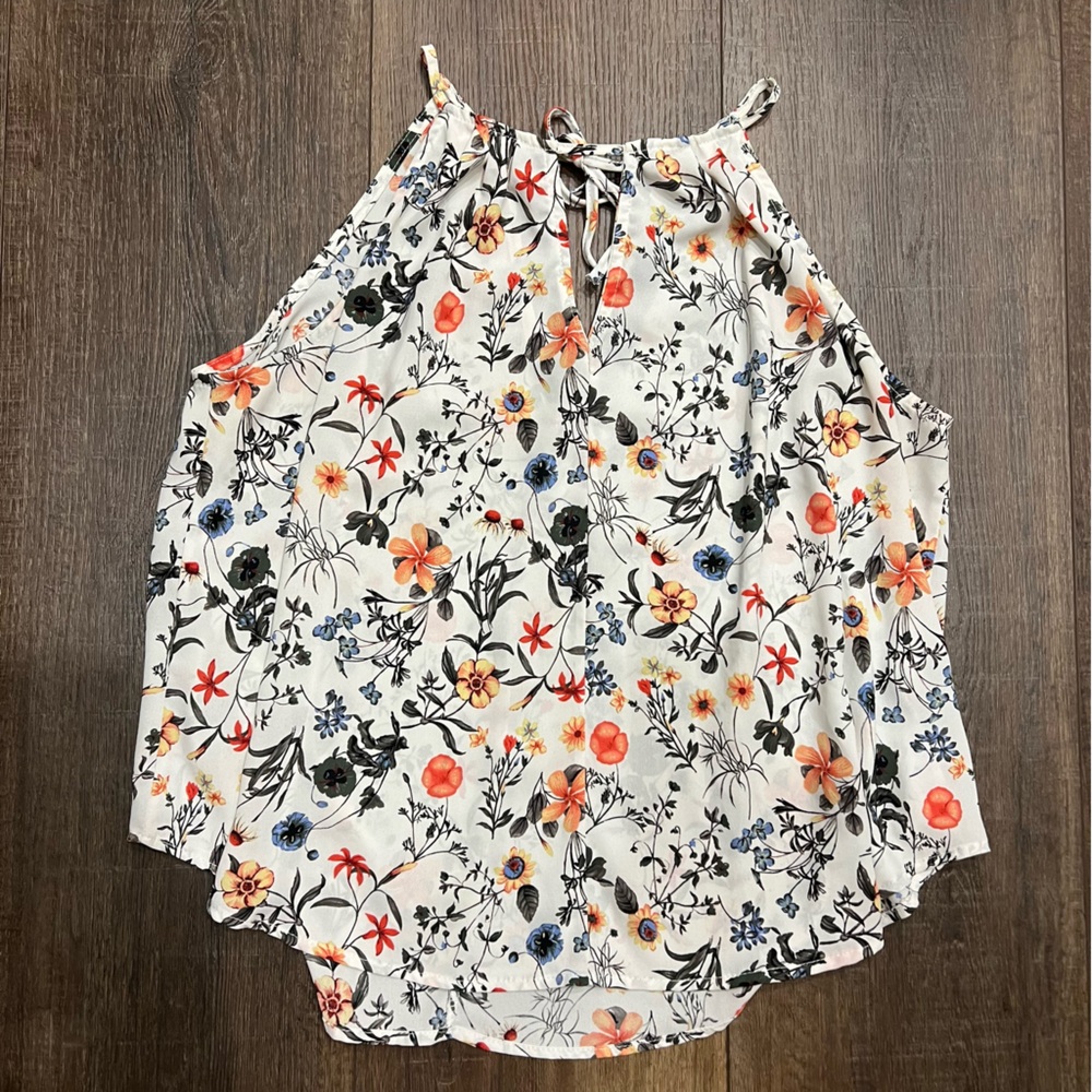 Blue Rain Floral High Neck Tank Made in USA